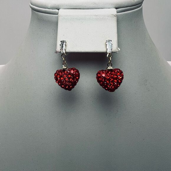 Crystal Red Heart and Clear Crystal Earrings - Picture 2 of 5